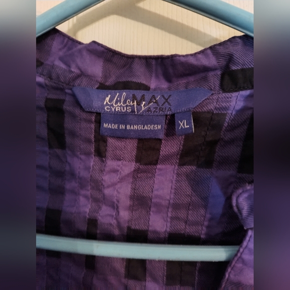 Miley Cyrus purple checkered plaid women's tunic top - Picture 9 of 13